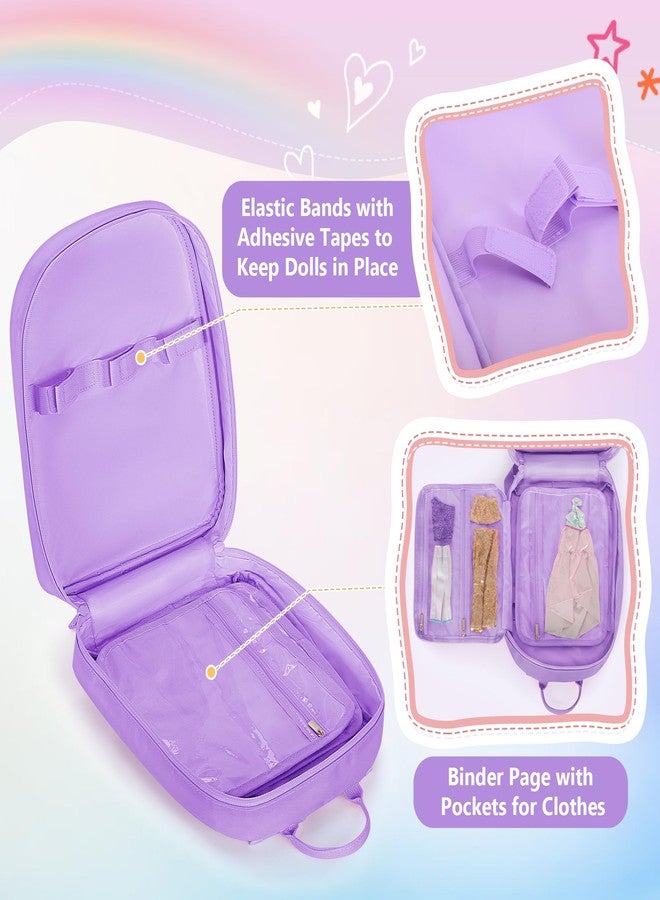 GRAOSO Carrying Backpack Compatible with Barbie Dolls 12-Inch, Travel Storage Bag with Fix Strips Holds up to 6 Dolls, Display Pockets for Doll’s Clothes, Accessories, Purple, Bag Only - Image 3
